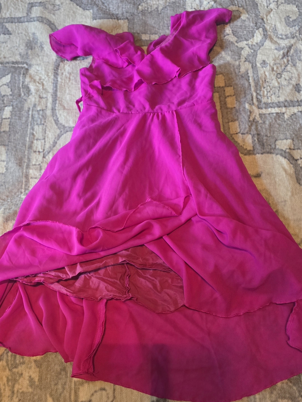 Fuchsia Purple Ruffled V-Neck Dress Girls Size 6